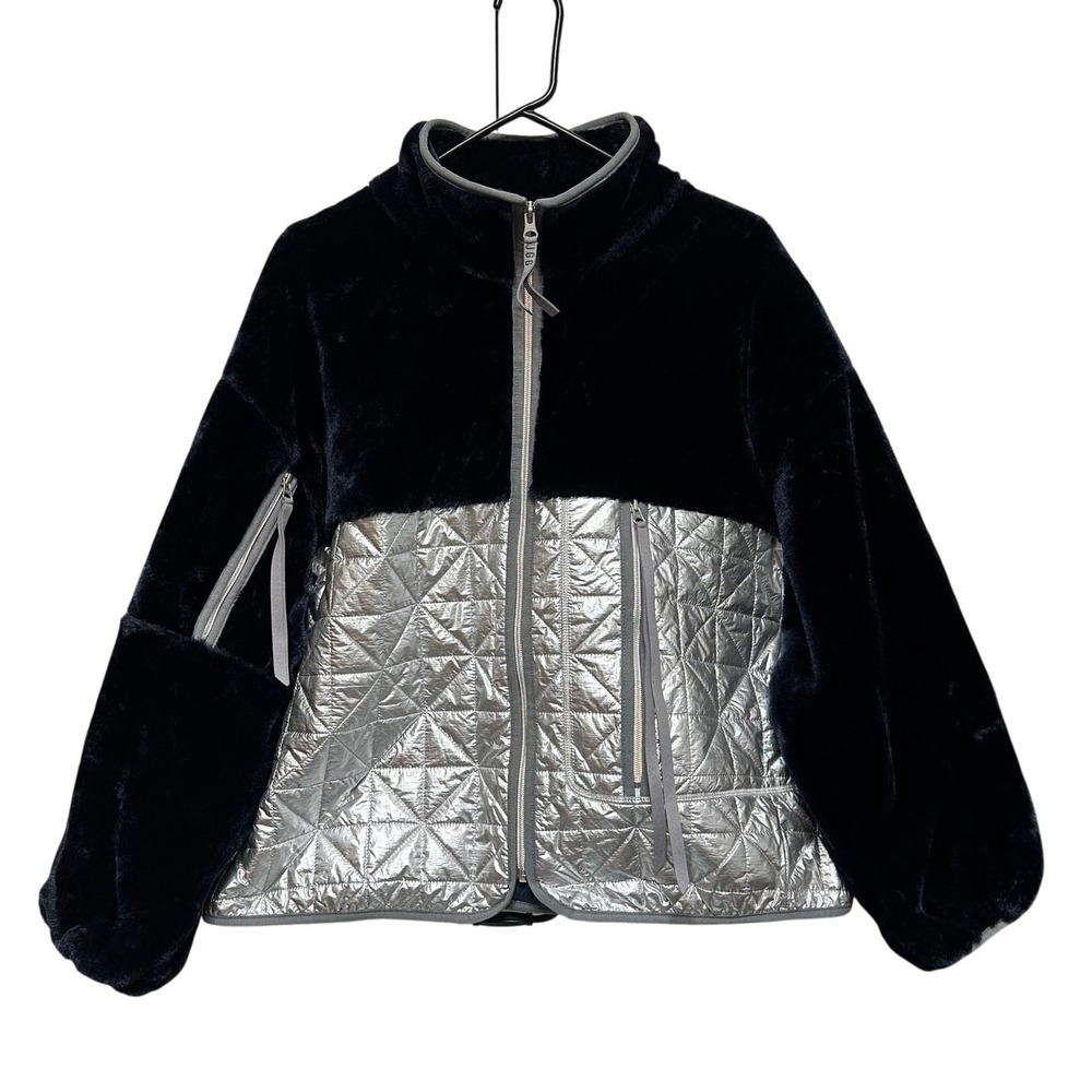 UGG Marlene Quilted Jacket Women L Black Silver Faux Fur Mixed Media  Athleisure - Picture 2 of 7